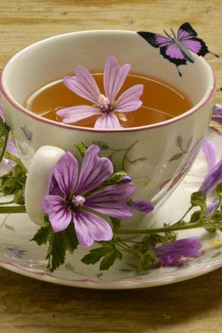 картинка анімація чай чашка квіти