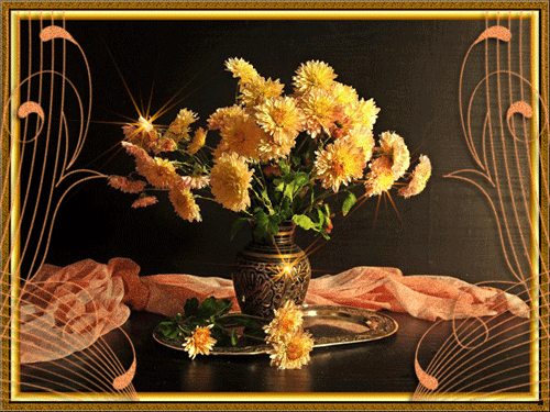 листівка анімація квіти хризантеми букет ваза