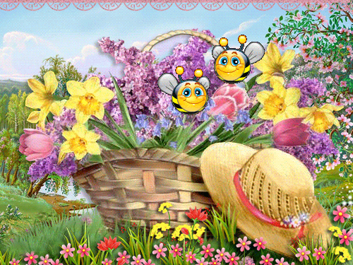 листівка анімація квіти бузок бджоли травень яскраво