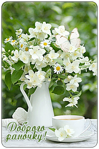 картинка анімація добрий літній ранок квіти кава