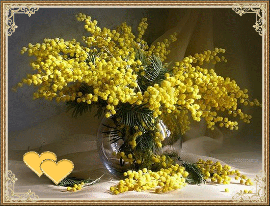 листівка анімація квіти мімози ваза