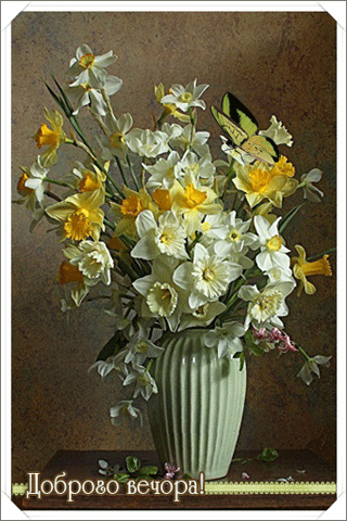картинка анімація квіти нарциси у вазі