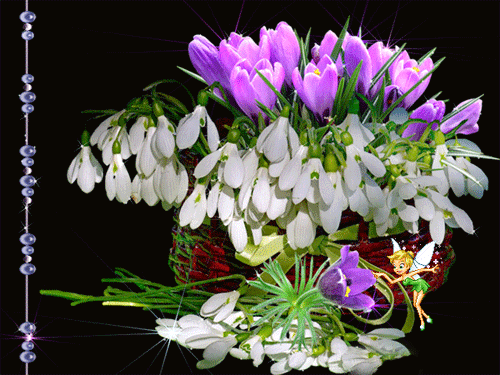 листівка анімація квіти весни крокуси підсніжники