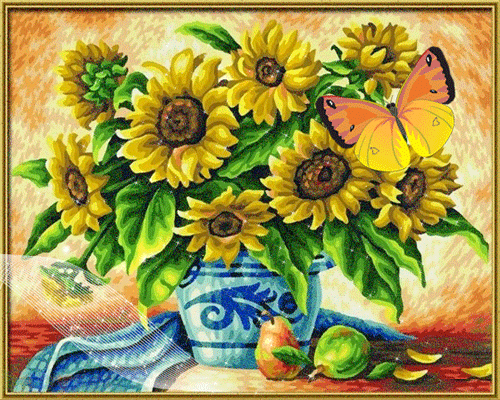 листівка анімація квіти соняшники натюрморт
