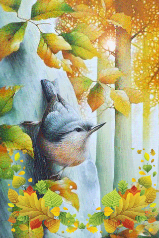 картинка анімація осінь дерева птахи